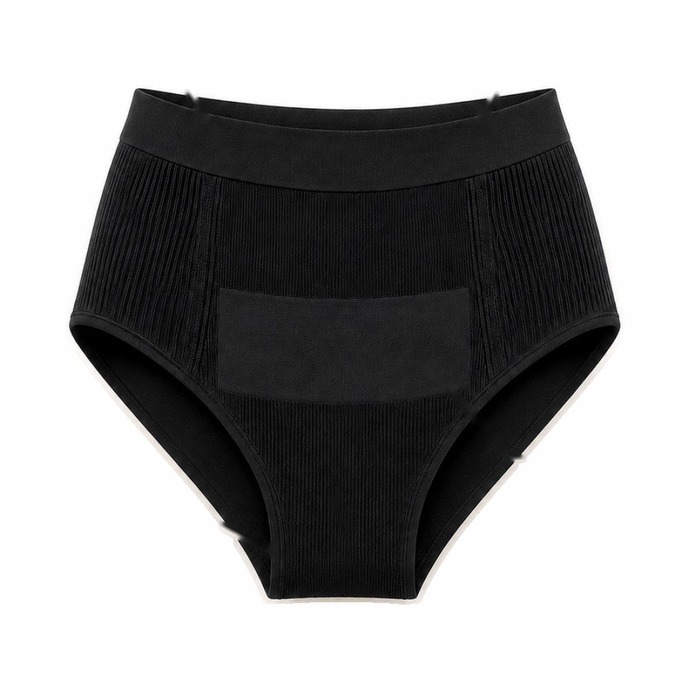 Flat lay of the Secret Saviours C-section recovery brief showing the smooth front panel over the scar area